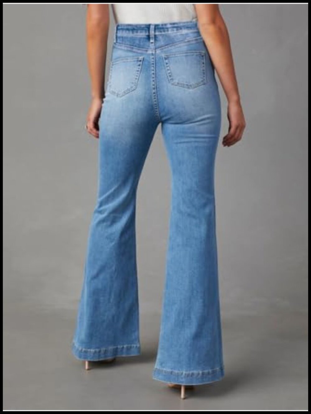 High Waisted Flare Bell Bottom Jeans Wide Leg Stretch Denim Pants - Picture 2 of 6